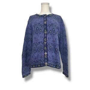 Norm Thompson Vintage Floral Knit Cardigan Ramie Cotton Size L 110